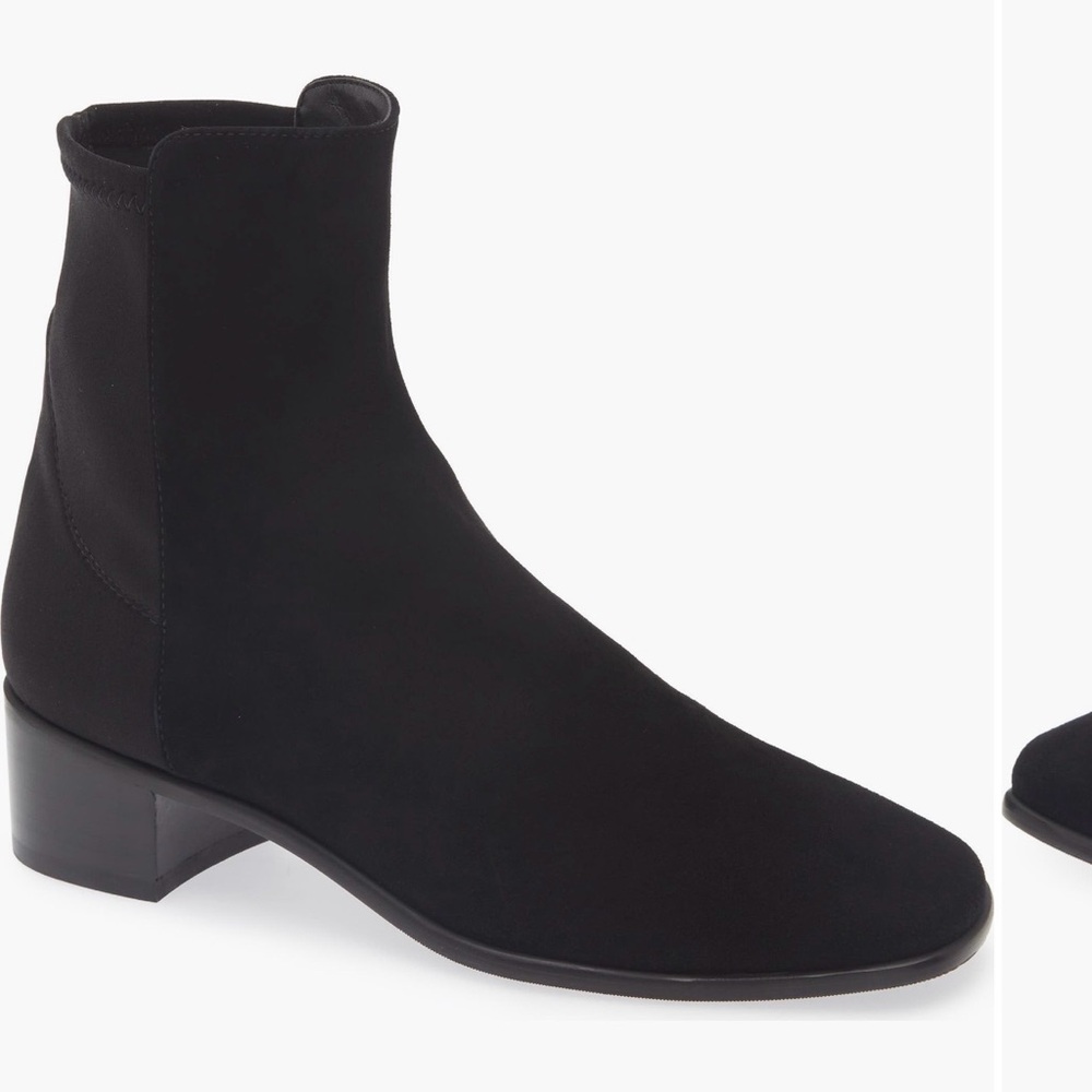 Stuart Weitzman City 45 Block Heel Bootie Black Suede Ankle Booties size 8